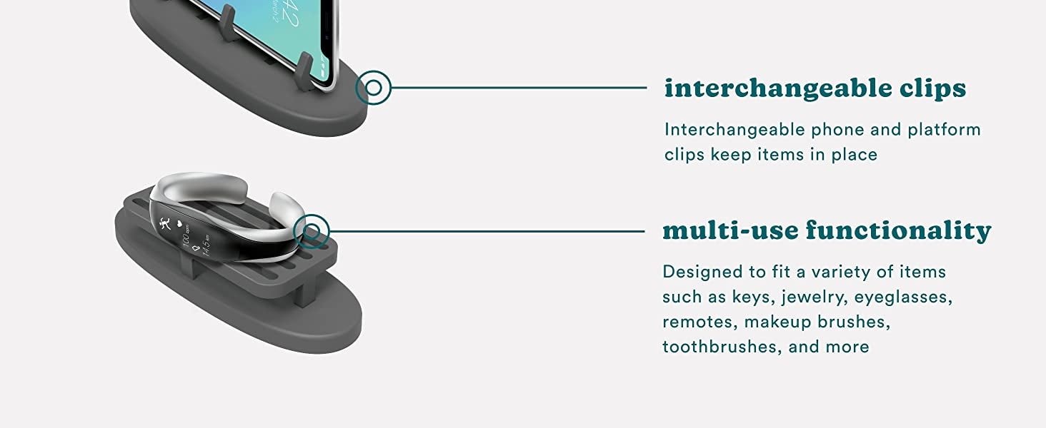 multi use and interchangeable clips to keep items in place